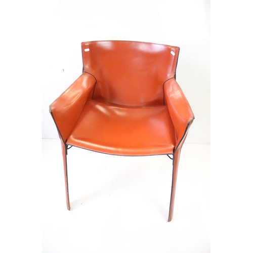 550 - Pair of Contemporary Tan Leather Elbow Chairs with black trim n the manner of Mario Bellini CAB 413 ... 