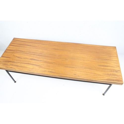 566 - Retro Mid century Teak Rectangular Coffee Table raised on slender black metal legs, 39cm high x 123c... 