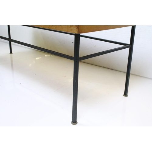 566 - Retro Mid century Teak Rectangular Coffee Table raised on slender black metal legs, 39cm high x 123c... 