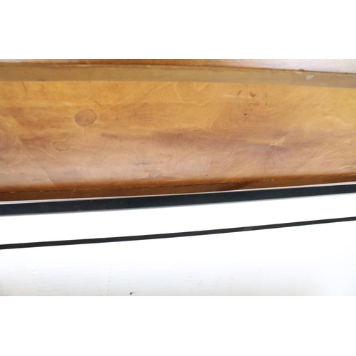 566 - Retro Mid century Teak Rectangular Coffee Table raised on slender black metal legs, 39cm high x 123c... 