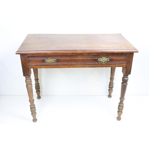 629 - Late 19th / Early 20th century Side Table with single long drawer raised on turned legs, 92cm long x... 