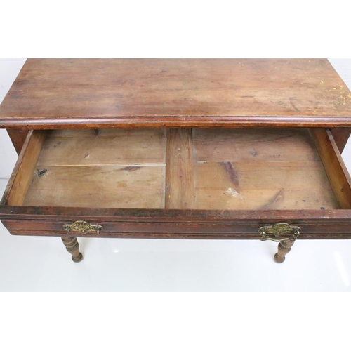 629 - Late 19th / Early 20th century Side Table with single long drawer raised on turned legs, 92cm long x... 