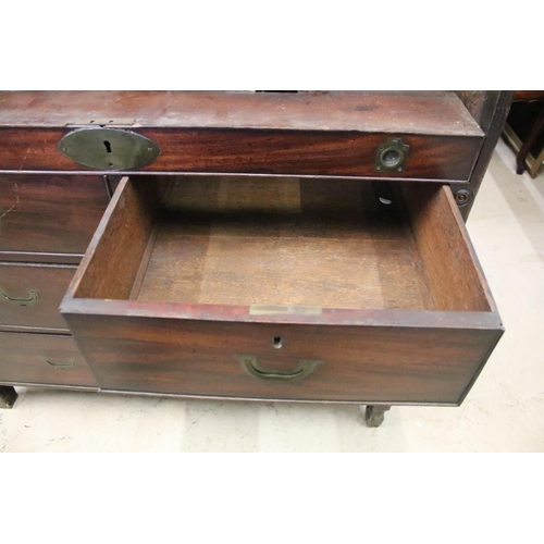 574 - Early 19th century Mahogany Campaign Barrel or Cylinder Roll Top Bureau, the cylinder opening to am ... 