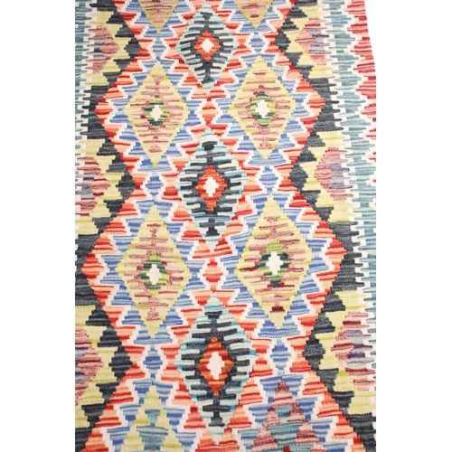 577 - Hand Knotted Woolen Chobi Kilim Runner Rug, 245cm x 81cm