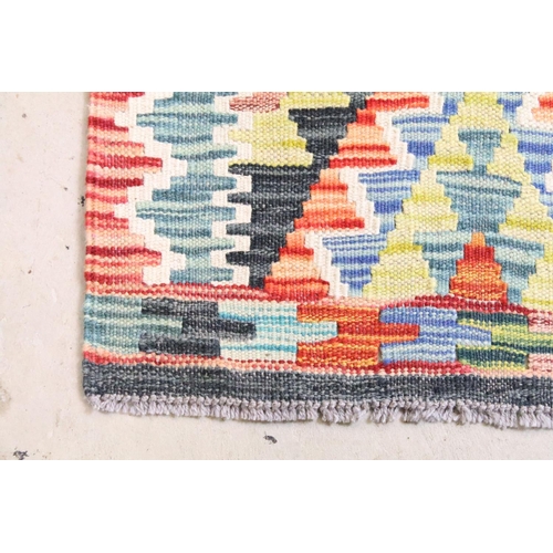 577 - Hand Knotted Woolen Chobi Kilim Runner Rug, 245cm x 81cm