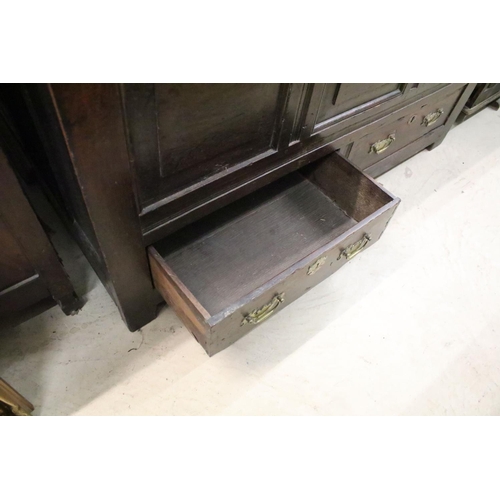 578 - 18th century Oak Mule Chest, hinged lid, interior with hinged lid candle box, three panel front over... 