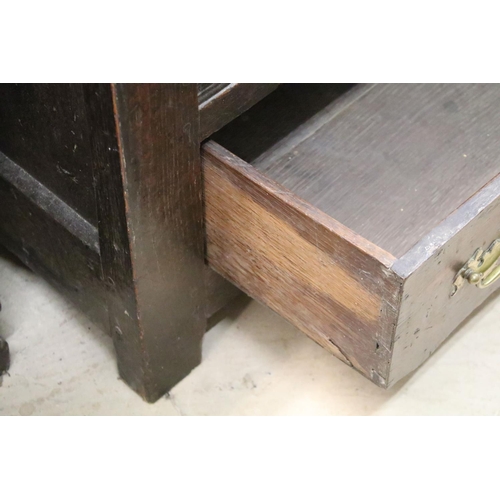 578 - 18th century Oak Mule Chest, hinged lid, interior with hinged lid candle box, three panel front over... 