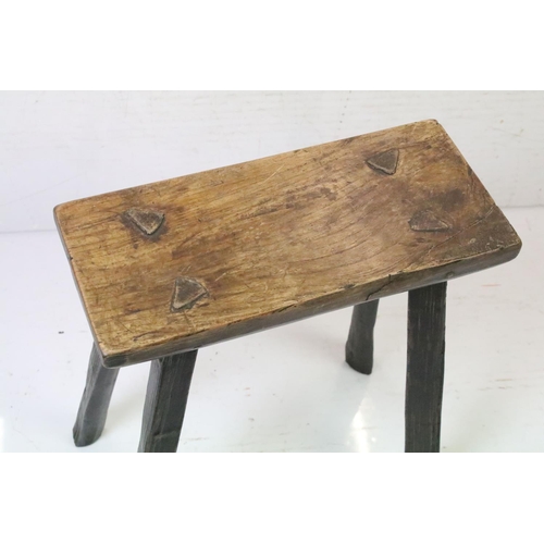 579 - Antique Elm Stool on four chamfered legs, 46cm high x 40cm long