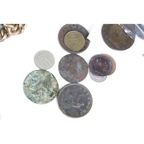 301 - A small collection of vintage costume jewellery together with a quantity of pre decimal British coin... 