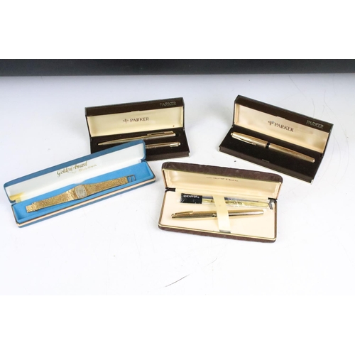 306 - Three boxed pens / pen sets to include a Sheaffer rolled gold fountain pen (with 14ct gold nib), Par... 