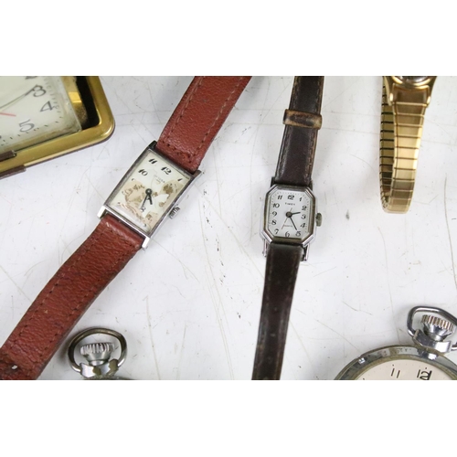 332 - A small group of mixed collectables to include wristwatches, pocket watches, travel clock, cigarette... 