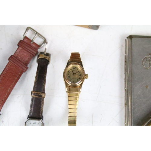 332 - A small group of mixed collectables to include wristwatches, pocket watches, travel clock, cigarette... 