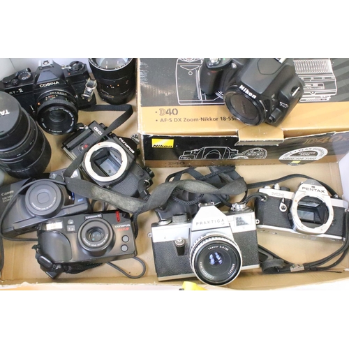 345 - Quantity of SLR and compact cameras with lenses, including Olympus Mju, Nikon and Pentax