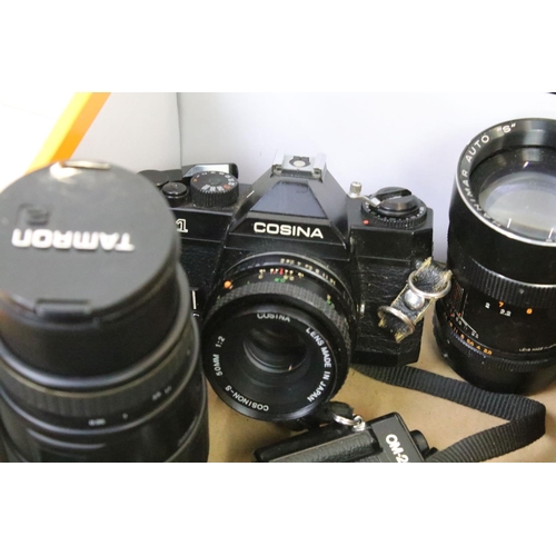 345 - Quantity of SLR and compact cameras with lenses, including Olympus Mju, Nikon and Pentax