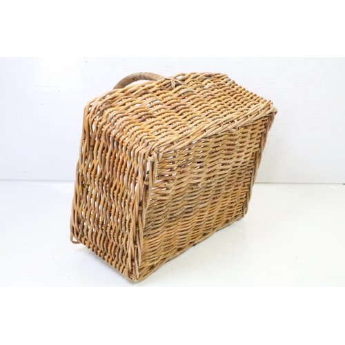 349 - Large rectangular wicker log basket with loop carry handle, approx 61cm long