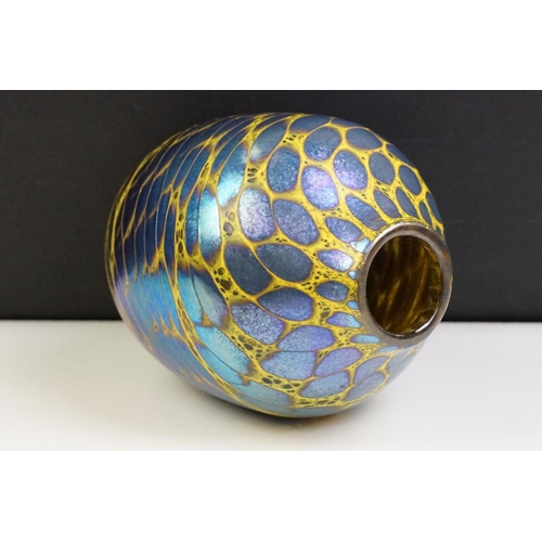 13 - Studio Glass Vase with iridescent blue and yellow patterning, approx 20.5cm tall