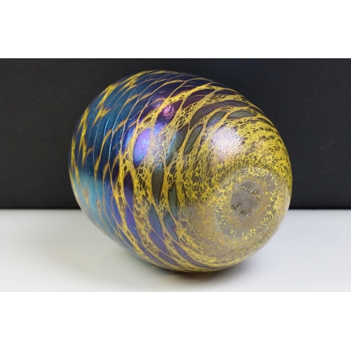 13 - Studio Glass Vase with iridescent blue and yellow patterning, approx 20.5cm tall