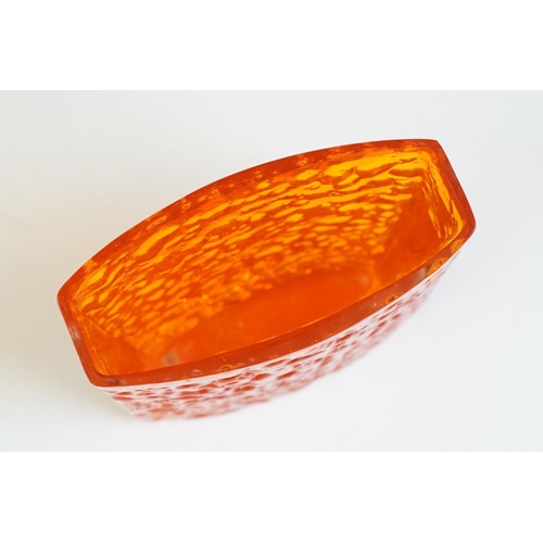 18 - Whitefriars tangerine nail head glass vase of square form. Measures 11.5cm tall.