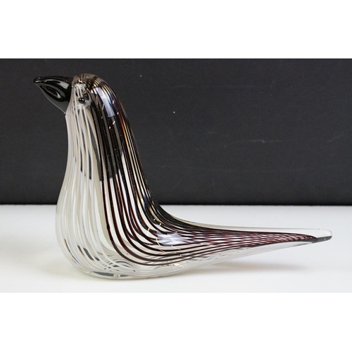 19 - Murano glass bird figurine possibly Dino Martens for Fratelli Toso, the body with black and white fi... 