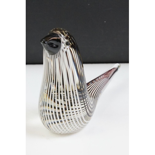 19 - Murano glass bird figurine possibly Dino Martens for Fratelli Toso, the body with black and white fi... 