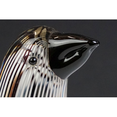 19 - Murano glass bird figurine possibly Dino Martens for Fratelli Toso, the body with black and white fi... 