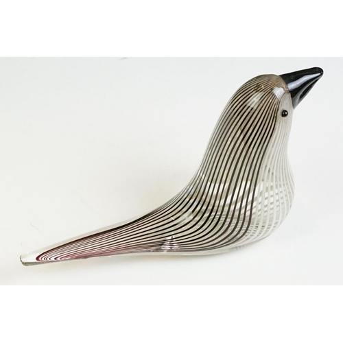 19 - Murano glass bird figurine possibly Dino Martens for Fratelli Toso, the body with black and white fi... 