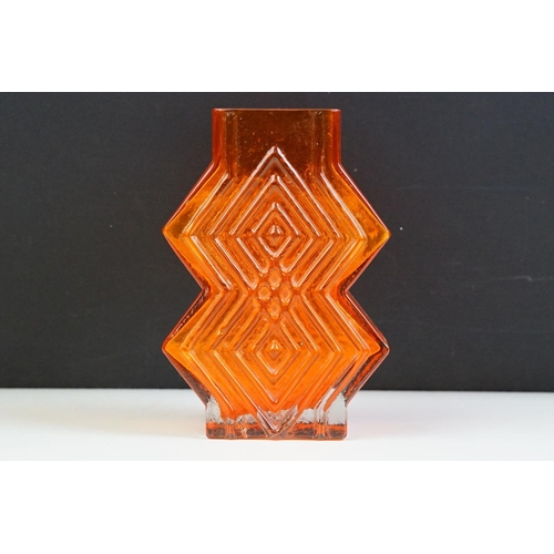 3 - Whitefriars glass vase double diamond tangerine glass vase. Measures 16cm tall.