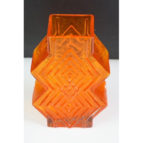 3 - Whitefriars glass vase double diamond tangerine glass vase. Measures 16cm tall.