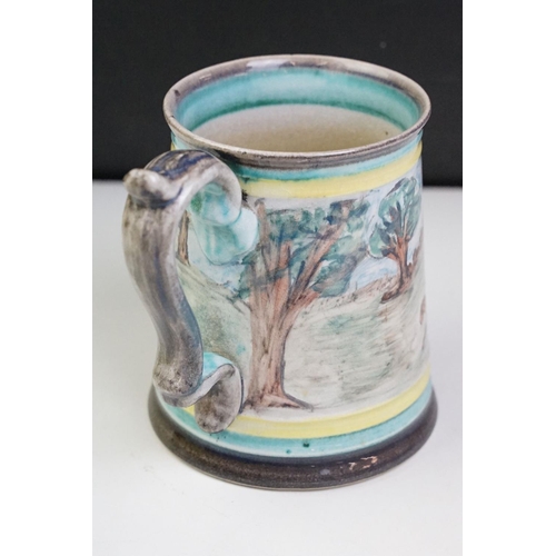 35 - Glyn Colledge Stoneware Tankard or Mug, hand painted with a hunting scene, 13cm high