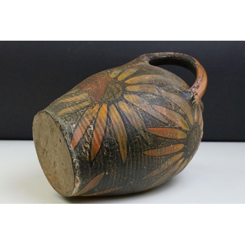 37 - Earthenware Oil Jar with sunflower design, signed to the body