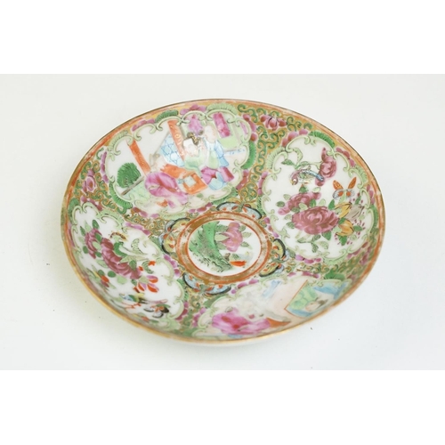 38 - Early 20th Century Chinese canton famille rose tea cups and dish. Each being overglazed with figural... 