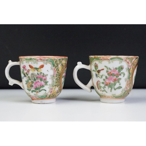 38 - Early 20th Century Chinese canton famille rose tea cups and dish. Each being overglazed with figural... 