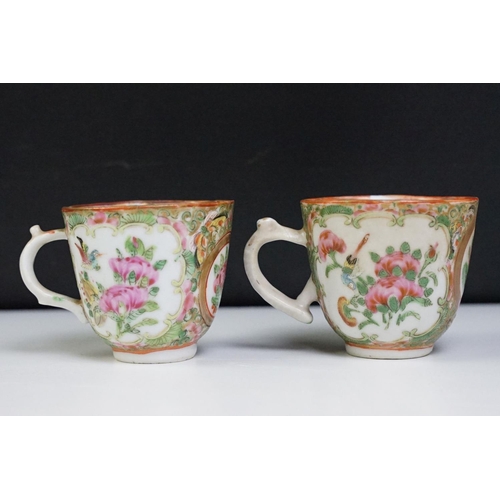 38 - Early 20th Century Chinese canton famille rose tea cups and dish. Each being overglazed with figural... 