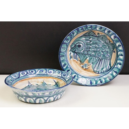 42 - Pair of Porches Pottery Bowls decorated with fish, 19cm diameter