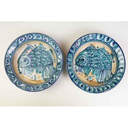 42 - Pair of Porches Pottery Bowls decorated with fish, 19cm diameter