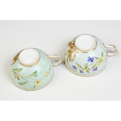 56 - Royal Worcester porcelain cabaret tea set with hand painted butterfly, floral and foliate decoration... 