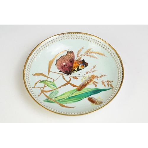 56 - Royal Worcester porcelain cabaret tea set with hand painted butterfly, floral and foliate decoration... 