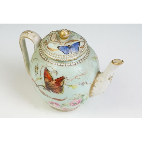 56 - Royal Worcester porcelain cabaret tea set with hand painted butterfly, floral and foliate decoration... 