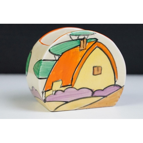 6 - Art Deco Clarice Cliff for Newport Pottery sugar bowl in the orange roof cottage pattern. Printed ma... 