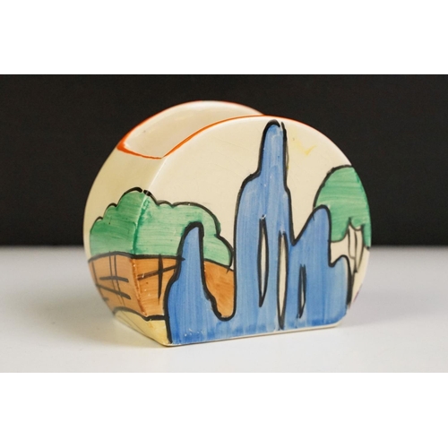 6 - Art Deco Clarice Cliff for Newport Pottery sugar bowl in the orange roof cottage pattern. Printed ma... 