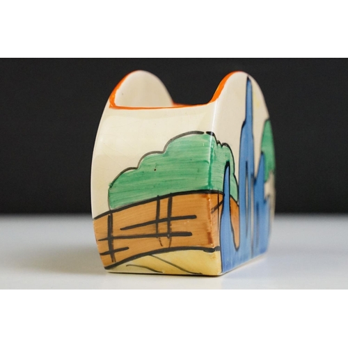 6 - Art Deco Clarice Cliff for Newport Pottery sugar bowl in the orange roof cottage pattern. Printed ma... 