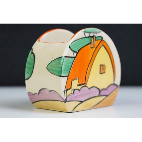 6 - Art Deco Clarice Cliff for Newport Pottery sugar bowl in the orange roof cottage pattern. Printed ma... 