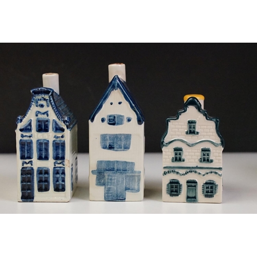 61 - Collection of 16 Delft / KLM porcelain flasks modelled as houses, tallest approx 10.5cm