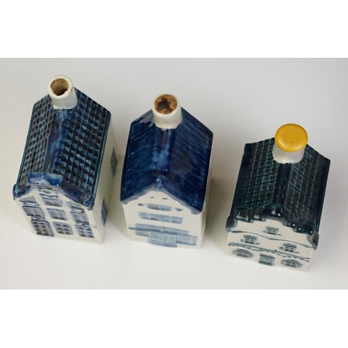 61 - Collection of 16 Delft / KLM porcelain flasks modelled as houses, tallest approx 10.5cm