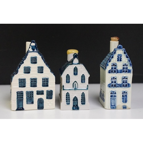 61 - Collection of 16 Delft / KLM porcelain flasks modelled as houses, tallest approx 10.5cm