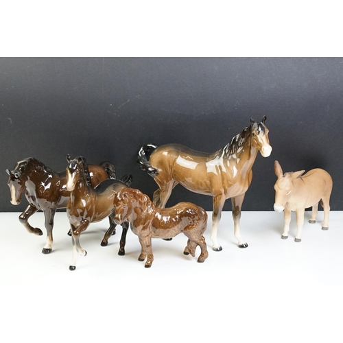 62 - Beswick - Three Beswick brown gloss horses (tallest approx 21.5cm) and a Beswick Donkey (matt finish... 