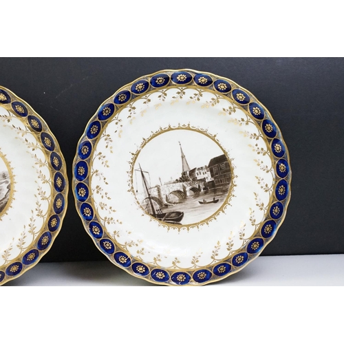 71 - Pair of Chamberlain's Worcester porcelain plates, each with a topographical view, one showing Hillin... 