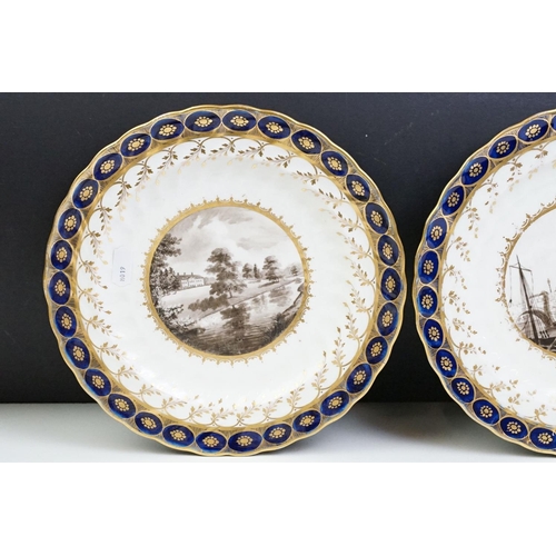 71 - Pair of Chamberlain's Worcester porcelain plates, each with a topographical view, one showing Hillin... 