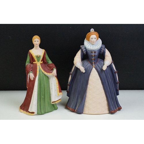 72 - Four Franklin Porcelain ltd edn lady figurines to include Isabella of Spain, Elizabeth I, Catherine ... 