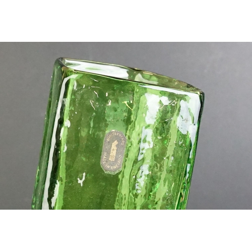 8 - Pair of 1960s / 1970s Whitefriars textured green glass vases. One with original label. Measures 30.5... 